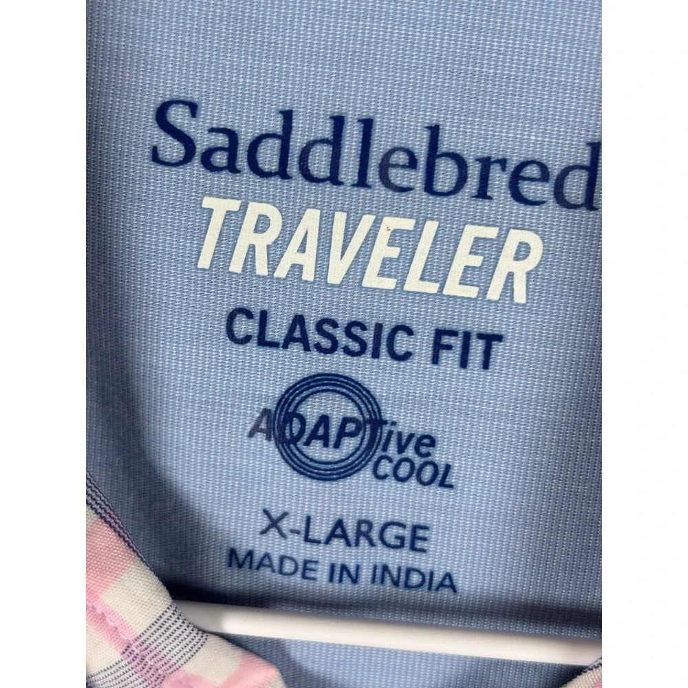 Saddlebred Traveler Mens X-Large Pink Plaid Short Sleeve‎ Button Up Shirt